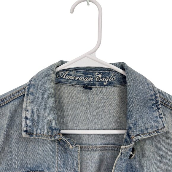 American Eagle Womens S/P Retro Cropped Denim Jacket Aztec Red Back Panel Casual - Picture 3 of 15